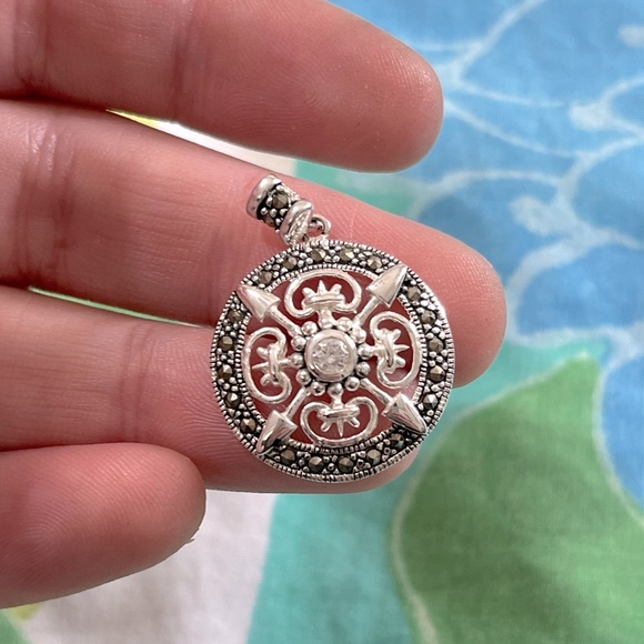 Vintage Jewelry - VTG Art Deco Style CZ Marcasite Sterling Silver 925 Pendant